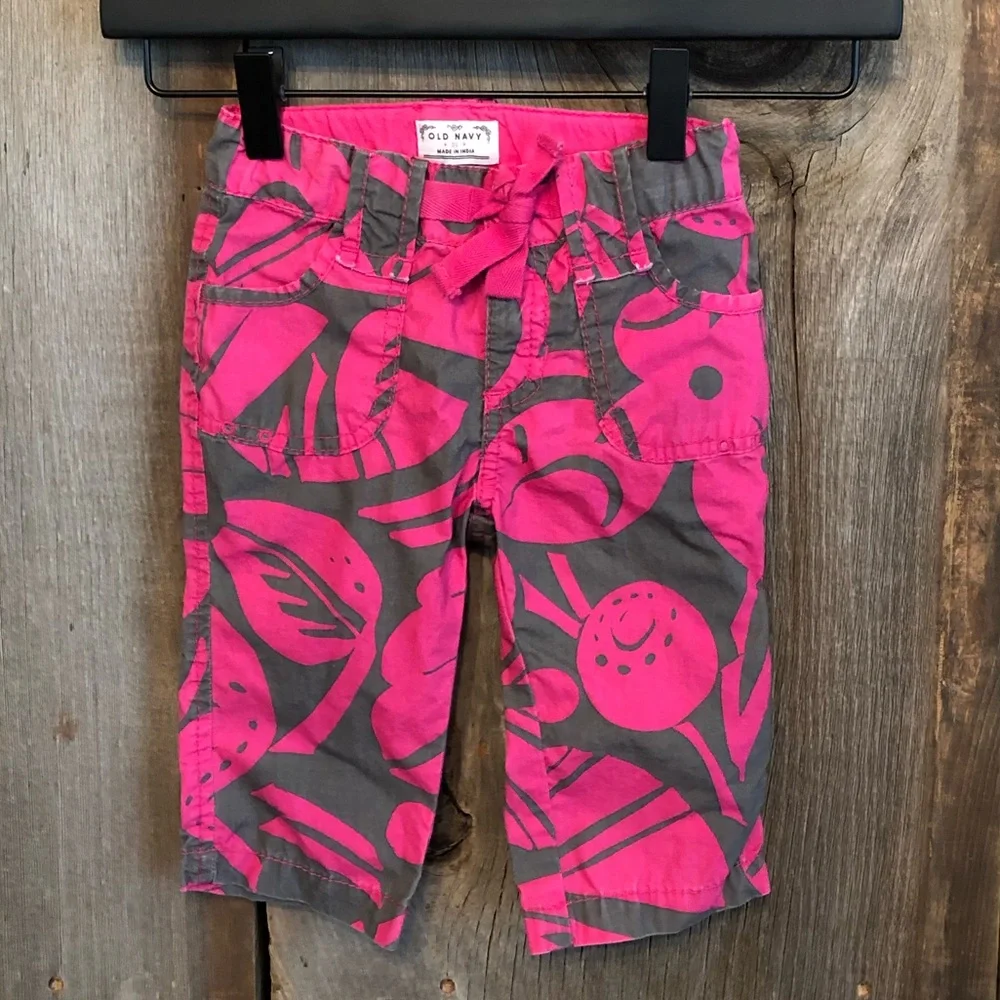 Old Navy Tropical Pants in Pink Gray Print Size 2T